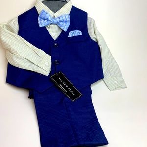 Andrew Fezza Boys Dress Suit Vest Pants 3-Pic Set Size 18 M Navy Blue Partywear